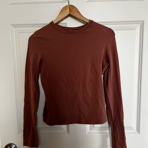 Skims Long sleeve stretch cotton tee, Size Large, color Rose Clay